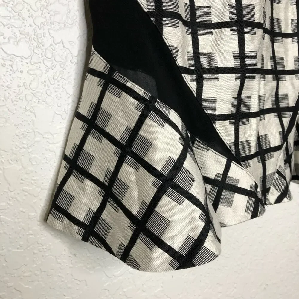 NBD Daylight Bliss black white plaid plunge neck flounce skirt mini dress NWT